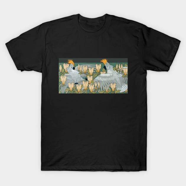 Fighting Cockatoos - Vintage Art Nouveau Design T-Shirt by For Love of Earth